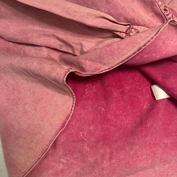 Free People Women's Top Button Front Pink Denim Ruffle Long Sleeve Size Small - Picture 10 of 10